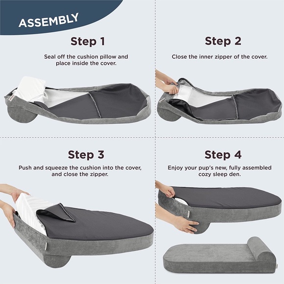 Orthopedic Memory Foam Dog Bed Pillow Anti-Slip Bottom Grey 46" L x 28" W x 8" H - Picture 7 of 7